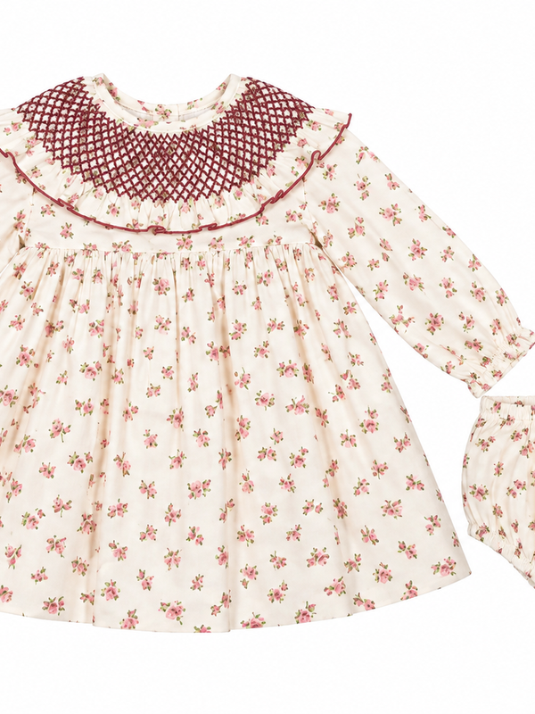VESTIDO FLORECITAS ROSA Y VERDE BEBE