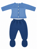 CONJUNTO DE PUNTO PARA BEBÉ CON POLAINA Y OSITO AZUL