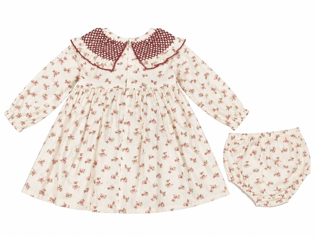 VESTIDO FLORECITAS ROSA Y VERDE BEBE