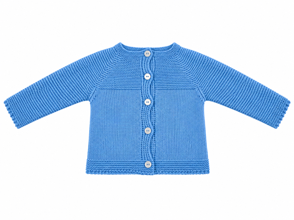 CONJUNTO DE PUNTO PARA BEBÉ CON POLAINA Y OSITO AZUL