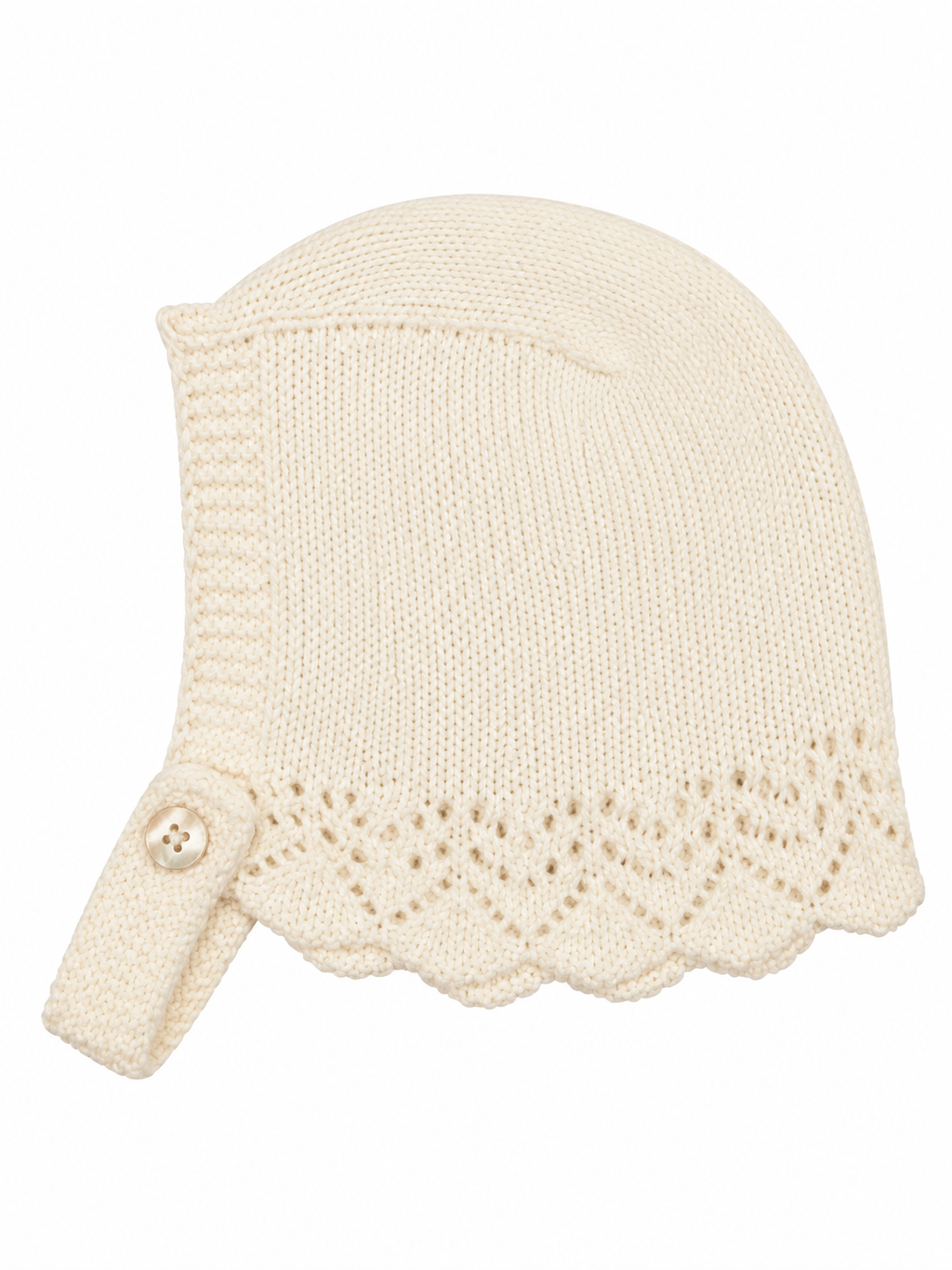 GORRO DE PUNTO PARA BEBÉ CON DETALLES CALADOS BLANCO ROTO